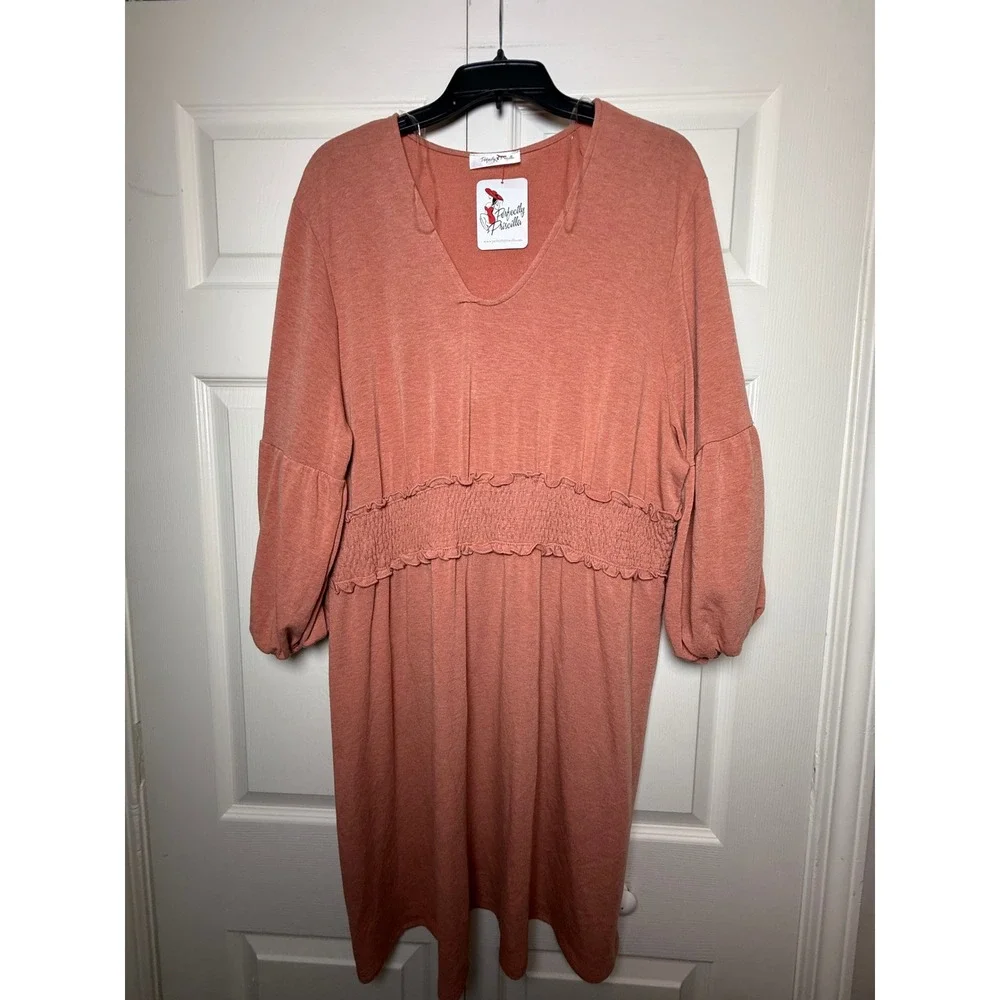Perfectly Priscilla‎ Close Your Eyes Dress Salmon Pink Smocked Waist 3XL NEW